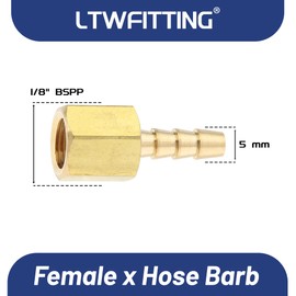 'Brass Fitting 1/8 Inch BSPP x 3/16 (5 mm) Hose Connector (Pack of 5)