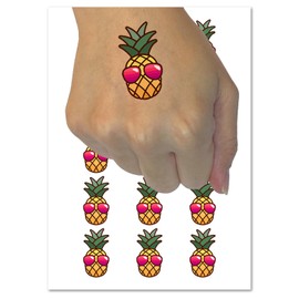Pineapple Wearing Sunglasses Temporary Tattoo Water Resistant Fake Body Art Set Collection - 15 2" Tattoos (1 Sheet)