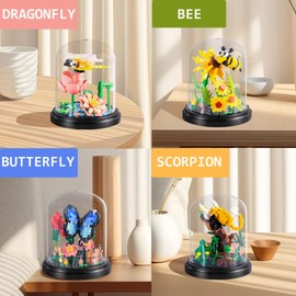 Insect Flowers Collection Building Toy Set with Dust Cover, Flower Plants Bug Botanical Set for Nature Decor, Bug Building Office Home Decorative, Plant Decor Birthday Gift for Adults Kids 6+