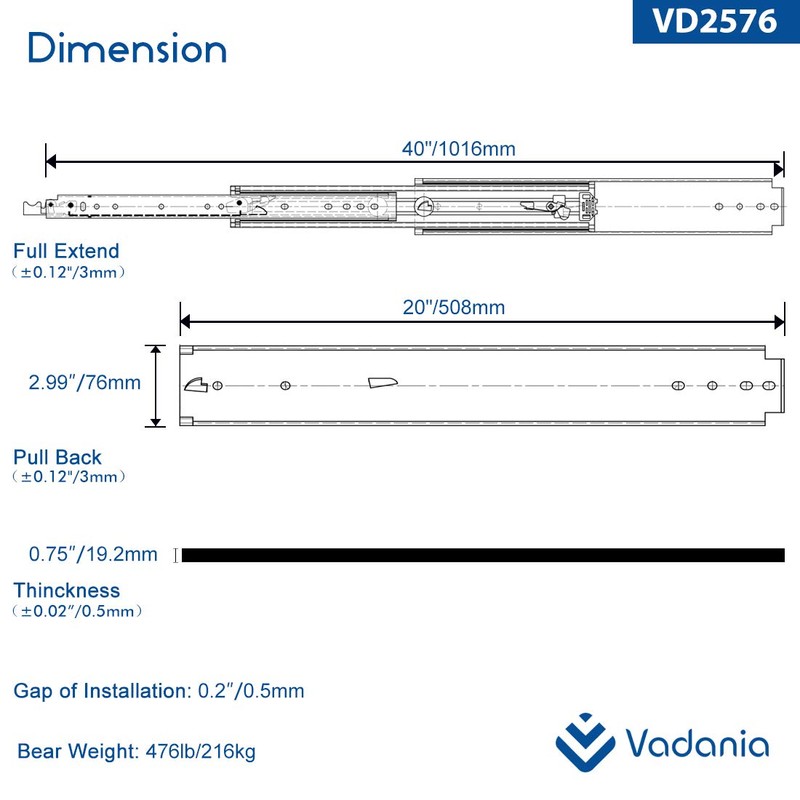VADANIA 20" Industrial Grade Heavy Duty Drawer Slide with Lock