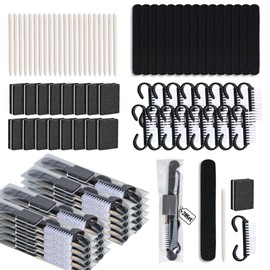 20 Sets Disposable Manicure Kit Basics 4 Piece Nail Kit for Travel,Handle Grip Brush,Mini Nail Buffer Nail File and Wood Stick for Gifts Salon Home Professional(20 Set-Black)