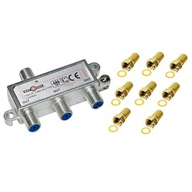 3-Way Splitter with 8 F Connector for Sat, Cable TV, DVB T and VHF, HDTV, Cast Metal Housing