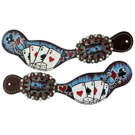 Showman Ladies Electric Aces Painted Leather Spur Straps