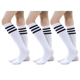 Knee High Tube Socks for Boys, Girls, Baby, Toddler & Child 3 Pairs(Black Strips,13.5in/34cm(4-8Years))