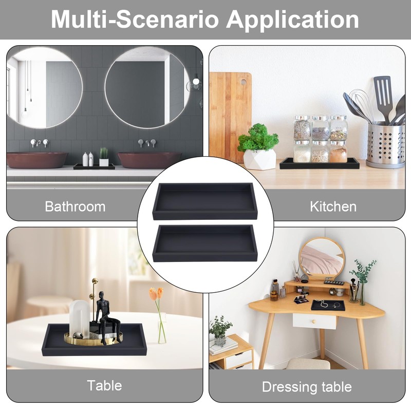 2 Pcs Bathroom Tray Small Tray Vanity Tray Black Tray