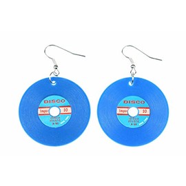 Miniblings Vinyl Record Earrings LP Vinyl DJ Music Record Earrings XL Neon Blue - Handmade Fashion Jewellery I Earrings Silver Plated, Cotton, No Gemstone