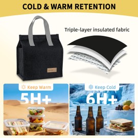 gelugee Insulated Lunch Bags for Women & Men - 3 Pack Reusable Leak-Proof Lunch Box for Adults Kids: Small Cooler Bag for Work School Picnic Travel（Black,8L）