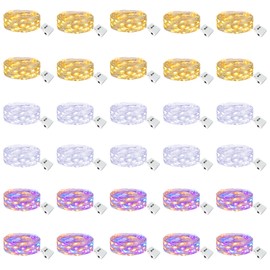 btfarm 30 Pack Fairy Lights Battery Operated [3 Modes], 7ft 20 Led Twinkle Lights String Lights Waterproof Bulk Small Mini Silver Wire for Christmas Mason Jars Wedding Table Centerpiece