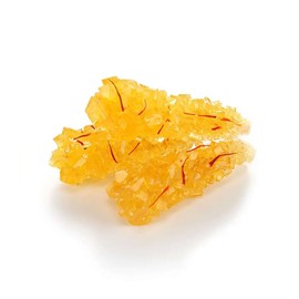NY Spice Shop Golden Crystal Rock Candy with Saffron - 1 Pound Natural Sugar Crystals Infused with Pure Saffron Strands - Traditional Sweetener for Tea Coffee Desserts and Gifting