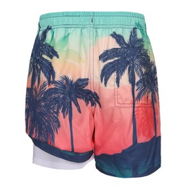 Aisyee Big Boys Swim Trunks with Boxer Brief Liner Swim Shorts for Boys Quick Dry Boards Shorts with Compression Liner Beach Swimwear Beach Fantasy Palms Size 14/12-14 Years