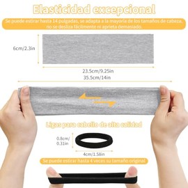 Janety Bandas para el Cabello Deportivas, Pack de 6 Diademas de Algodón Elásticas + 6 Ligas - Absorbe el Sudor para Hombre y Mujer - Yoga, Gimnasio, C