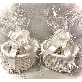 2 x Make Your Own SMALL Size HAMPER Kit Includes White Oval Baskets Cellophane & Bows, Celebration, Gift, Xmas Twin Pack, set of two