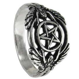 Silver Hermetic Guardian Angel Pentacle Ring for Men or Women (sz 4-12) sz 8