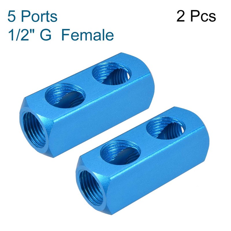 sourcing map G 1/2" Thread 5 Ports 2 Way Manifold
