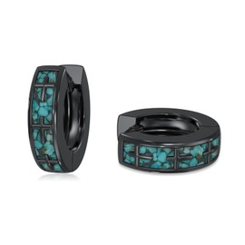 Black Cross Earrings for Men 925 Sterling Silver Black Turquoise Cross Hoop Earrings Christian Gifts for Women