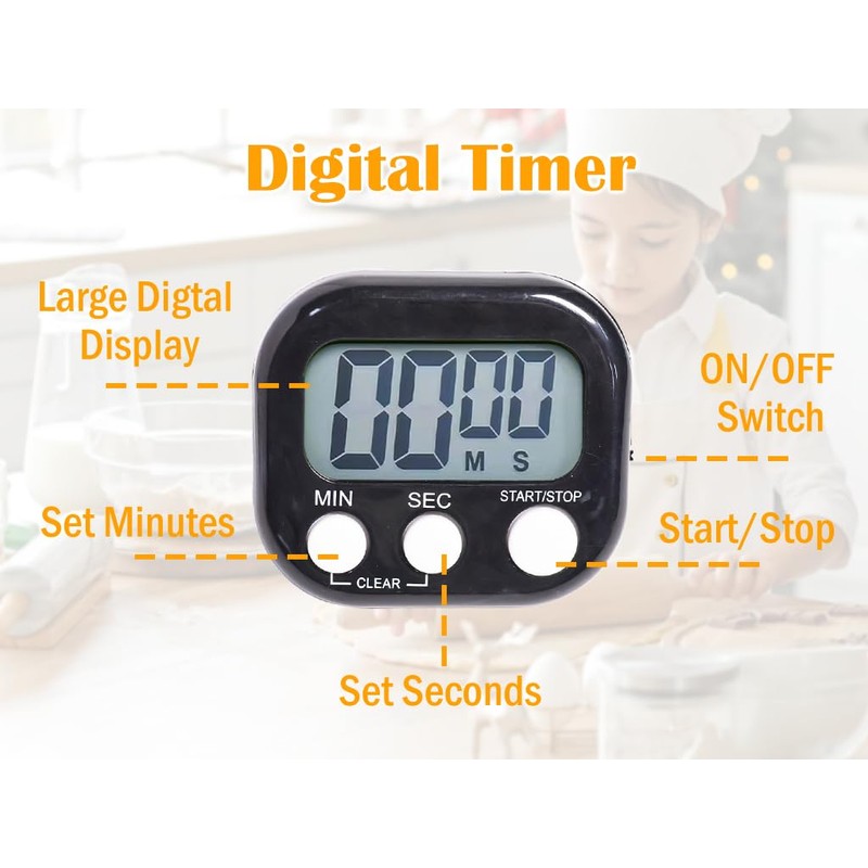 Anlising Pack of 6 Digital Egg Timers, 6 Colours Digital
