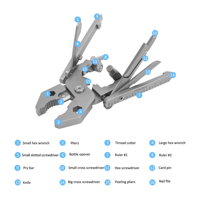 Outdoor 25in1 MultiFunctional Pliers Kit Stainless Steel Multitool with Knife