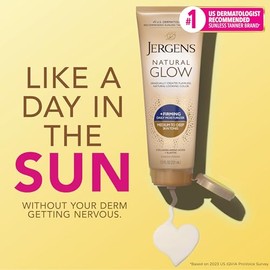Jergens Natural Glow +FIRMING Self Tanner Body Lotion, Medium to Tan Skin Tone, Sunless Tanning Moisturizer, featuring Collagen and Elastin, Helps to 