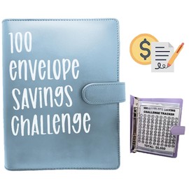 100 Envelope Challenge Binder, Savings Challenges Sheets，Easy and Fun Way to Save $5,050, Budget Binder with Cash Envelopes, Savings Challenges Binder, Budget Planner Book Budgeting (Mint Blue)