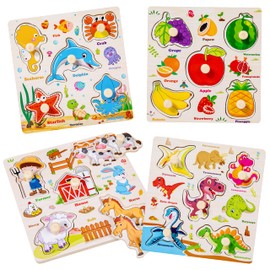 GwaOery Wooden Puzzles Jigsaw, Montessori Toys Fun Kids Games for 1 year old Learning Educational Toys Preschool Educational Jigsaw Puzzles for Toddlers Boys Girls Birthday Gift