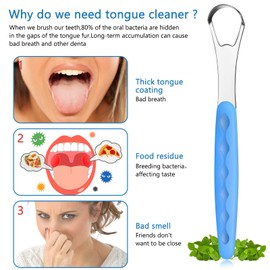4 Pcs Tongue Scraper Cleaner Adults and Kids Stainless Steel Tongue Brush Metal Scraper Reduce Bad Breath with Travel Cases for Men Women Oral Mouth(Green, Blue, Black and Purple)