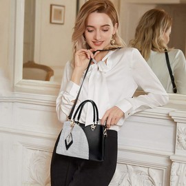 NICOLE & DORIS Casual Fashion Handbag for Women Top Handle Bag Large Capacity Messenger Bag Check Shoulder Bag Crossbody Bag with Pendant Black