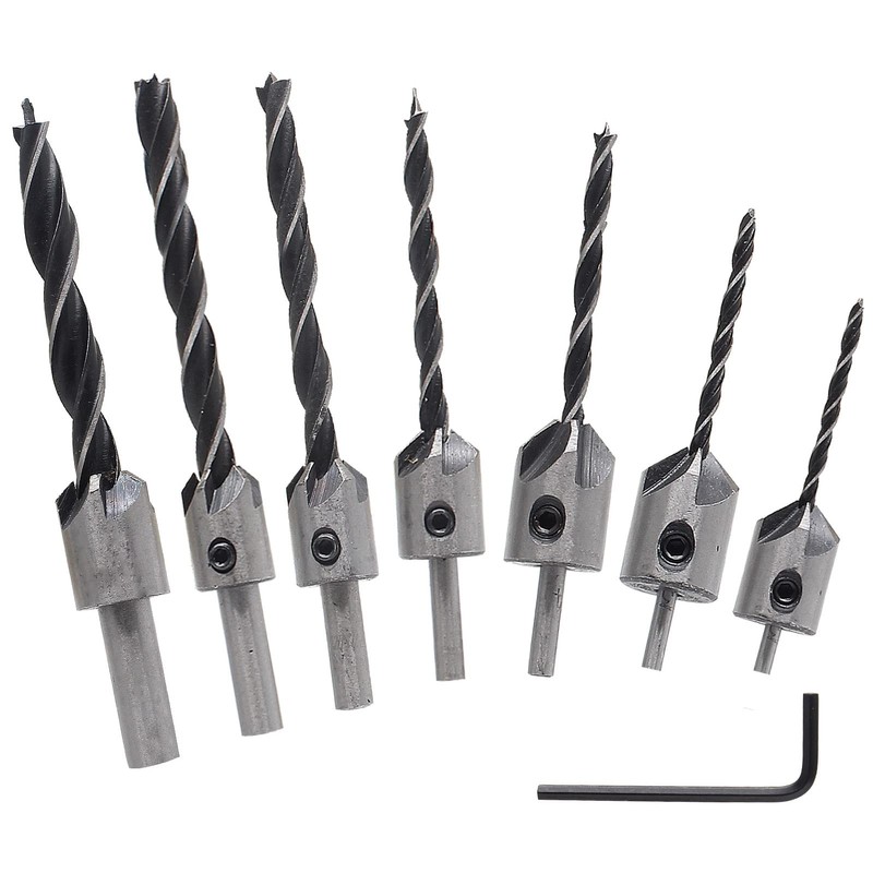 Aracombie 7pcs Wood Countersink Drill Bit Set, Metric Countersink Drill