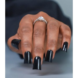 Anyos 16 Sizes Short Duck Press on Nails,Soft Gel Fake Nails Glossy 32pcs with Nail Glue (Black)