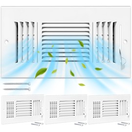 4 Pcs 10x6 Inch Ceiling Vent Register for Home, White 3 Way Sidewall Solid Steel Wall Air Vent Registers AC Ceiling Vent Return Covers, Interior Size 10 x 6 Inch