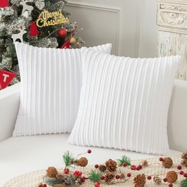 Kevin Textile Pack of 2, Corduroy Soft Decorative Square Throw Pillow Cover Cushion Covers, Home Decor for Sofa Couch Bed Chair 16x16 Inch/40x40 cm (Pure White)