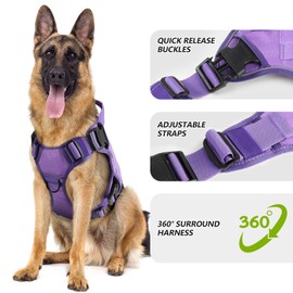 WINGOIN Purple Tactical Dog Harness for Medium Dogs, Heavy Duty No Pull Dog Harness with Handle, Adjustable Reflective Military K9 Pet Vest for Pitbull, Female, Male, Walking, Training, Hunting (M)