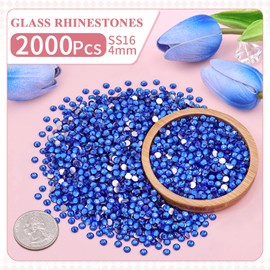 2000PCS SS16/4mm Crystal Rhinestones (Blue/Sapphire) with 2Pcs 10ml B7000 Jewelry Glue, Bedazzling Flatback Glass Rhinestones for Crafting, Gems Diomand Charms for Tumbler Shoes Clothing Mugs Nail Art