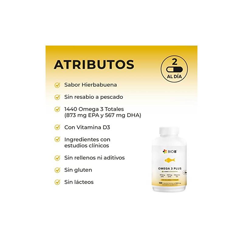 BIO B Omega 873mg EPA+567mg DHA|Sabor Hierbabuena sin eructo pescado|120Cáp