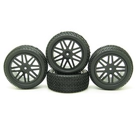 Pxyelec RC 1:10 Off-Road Car Buggy Rubber Tyre Tire & Wheel Rim HEX 12mm Black with foam inserts Pack of 4