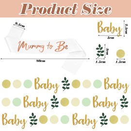 VEGCOO 100 Pcs Baby Shower Confetti & 1pc White Satin Mum to Be Sash, Gold Dots Sage Green Table Scatter Confetti Baby Shower Decorations for Baby Shower/Baby Gender Reveal Jungle Birthday Party