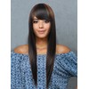 Silky Long Straight Synthetic Wig with Bangs Natural Medium Brown