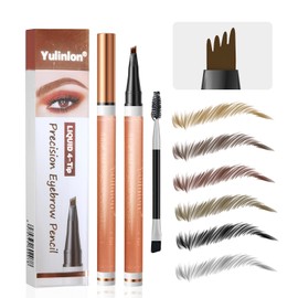 Yulinlon 4-Tip Eyebrow Pen, 6 Colors Waterproof Long-Lasting Brow Pencil, Professional Makeup Tool (2#Dark Brown)