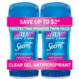 Secret Secret Outlast Antiperspirant Deodorant for Women, 72hr Sweat & Odor Protection, PH Balancing Minerals, Clear Gel, Protecting Powder Scent, 2.6 oz (Pack of 2)