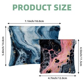 DIYmaking 2Pcs Marble Portable Mini Storage Bag for Purse, Shrapnel Makeup Pouch for Women Cosmetics, No Zipper Self-Closing for Lipstick Jewelry Organizer (Blue Pink Black Liquid)