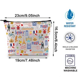 BLUPARK Paris Makeup Bag France Collage Bags Cute Paris Sightseeing Souvenir Gifts Paris Landmarks Zipper Bag French Themed Bag (CB, Bonjour Merci)