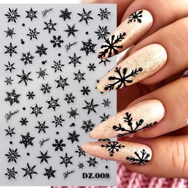 Snowflake Nail Art Stickers 3D Christmas Nail Stickers with Rhinestone 4PCS Black Snowflake Deer Design Christmas Nail Adhesive Stickers Manicure Nail Art Supplies for Christmas Nail Art Decorations