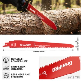 GRENPRO 26Pcs 9-Inch Reciprocating Saw Blades, 6/12 TPI Bi-Metal Sawzall Blades for Wood Nail-Embedded Wood Cutting, Garden Pruning & Tree Trimming Faster Cutting