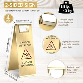 LEIFIDE - 4 letreros de precaución de acero inoxidable para suelo mojado a granel de 8.8 libras, portátil, plegable, señal de seguridad b...