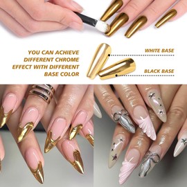 MUSILAN 3D Nail Gel and 4 Color Chrome Nail Powder Kit,15g No Wipe Clear Sculpting Gel for Nail Art 3D Molding Sculpting and Metallic Chrome Powder Set for Nail Art Decoration Home Manicure DIY