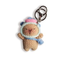 Black Cat Crochet Keychain Keyring Handmade Metal Keychains, Cute and Funny Bag Charm - Unique Handcrafted Key Chains Accessories (Clownfish Kapibala)