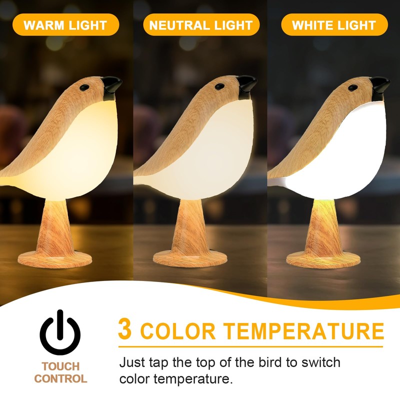 Deogos Cute Bird Table Lamp, Touch Control Bedside Lamp, Brid