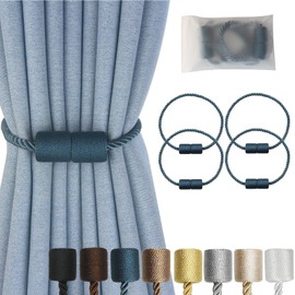 Hangtty Alzapaños magnéticos para cortinas, paquete de 4 alzapaños de cuerda de cortina azul para cortinas, alzapaños decorativos modernos