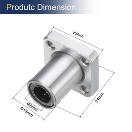 QUARKZMAN LMK8UU Linear Ball Bearing 8 mm Bore 15 mm OD 24 mm Length Square Flange Steel Cage for CNC Machine 3D Printer