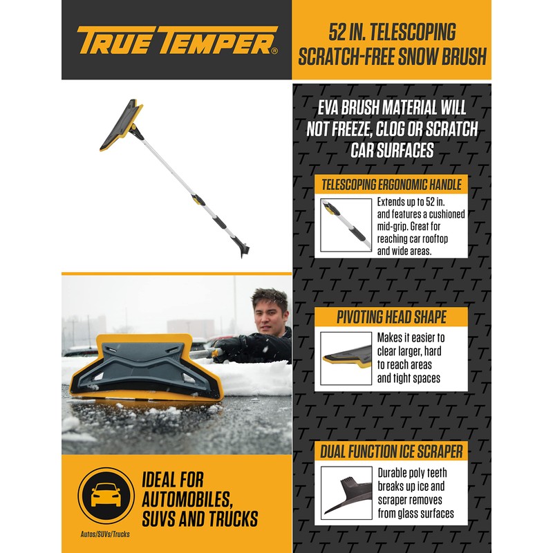 True Temper ABTT5212 Telescoping Scratch-Free Snow Brush with End Scraper