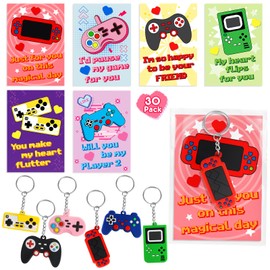 BAYSING 30 Pack Valentines Day Gifts for Kids, Valentines Keychain with Cards, Classroom Exchange Prizes & Party Favors, Kids Valentines Day Cards, Ideal Valentine Gifts for Boys Girls